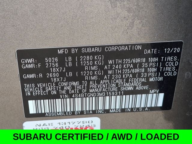 2021 Subaru Outback Limited XT AWD Turbo w/Leather & Navi