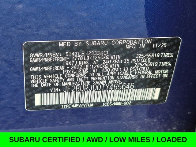 2026 Subaru Outback Touring XT AWD w/Low Miles