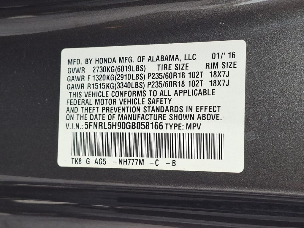 2016 Honda Odyssey Touring Elite